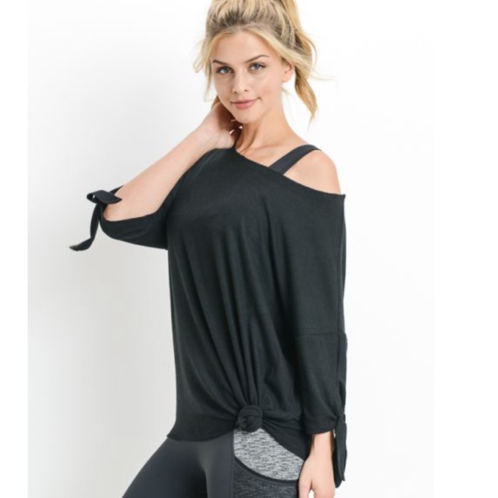 Mono B Dolman Tie-Sleeve Tunic Shirt